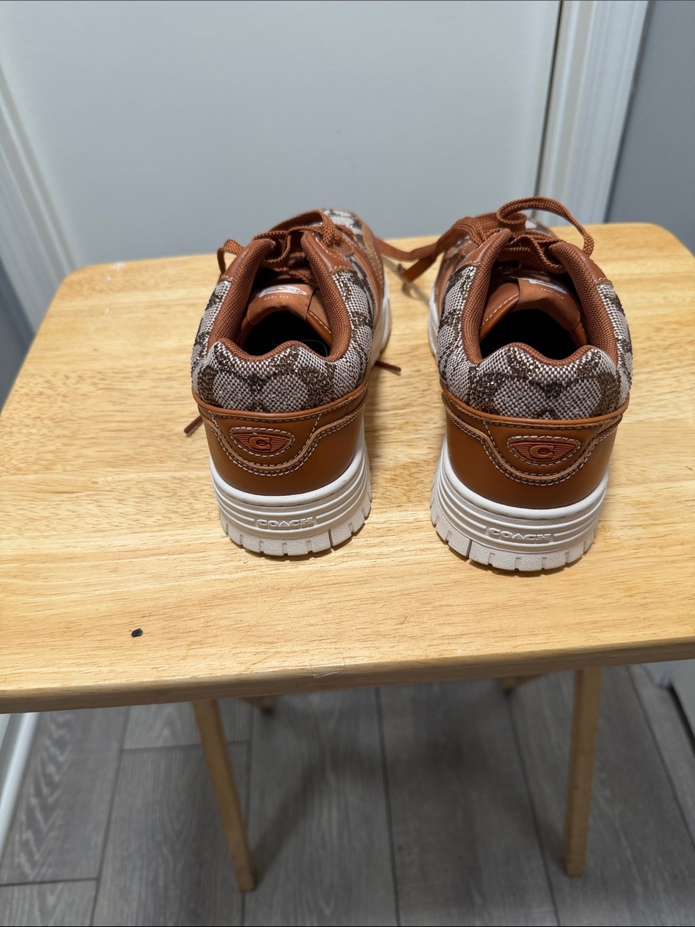 Coach Brown and White Signature Pattern Low-Top Sneakers with crystals - Picture 3 of 5